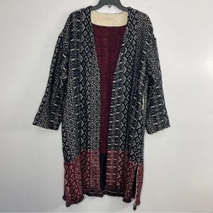 ne Quittez pas Wool Jacquard Wrap Coat, Ivory/Burgundy (Large by measurement)